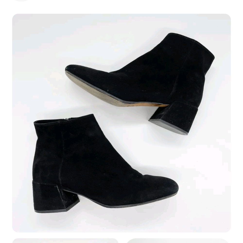 Vince Ostend Ankle Booties Suede Square Toe Block Heel Side Zip Black 6.5